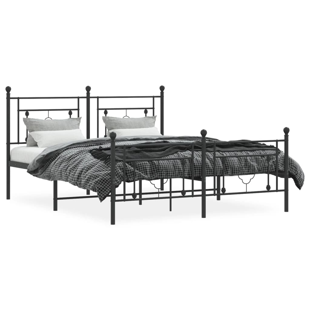 vidaXL 10'' Metal Queen Bed Frames with Headboard and Footboard, Platform Bed Frame with Strong Metal Slats Support, Under Bed Storage, Noise Free, Black, Without Mattress
