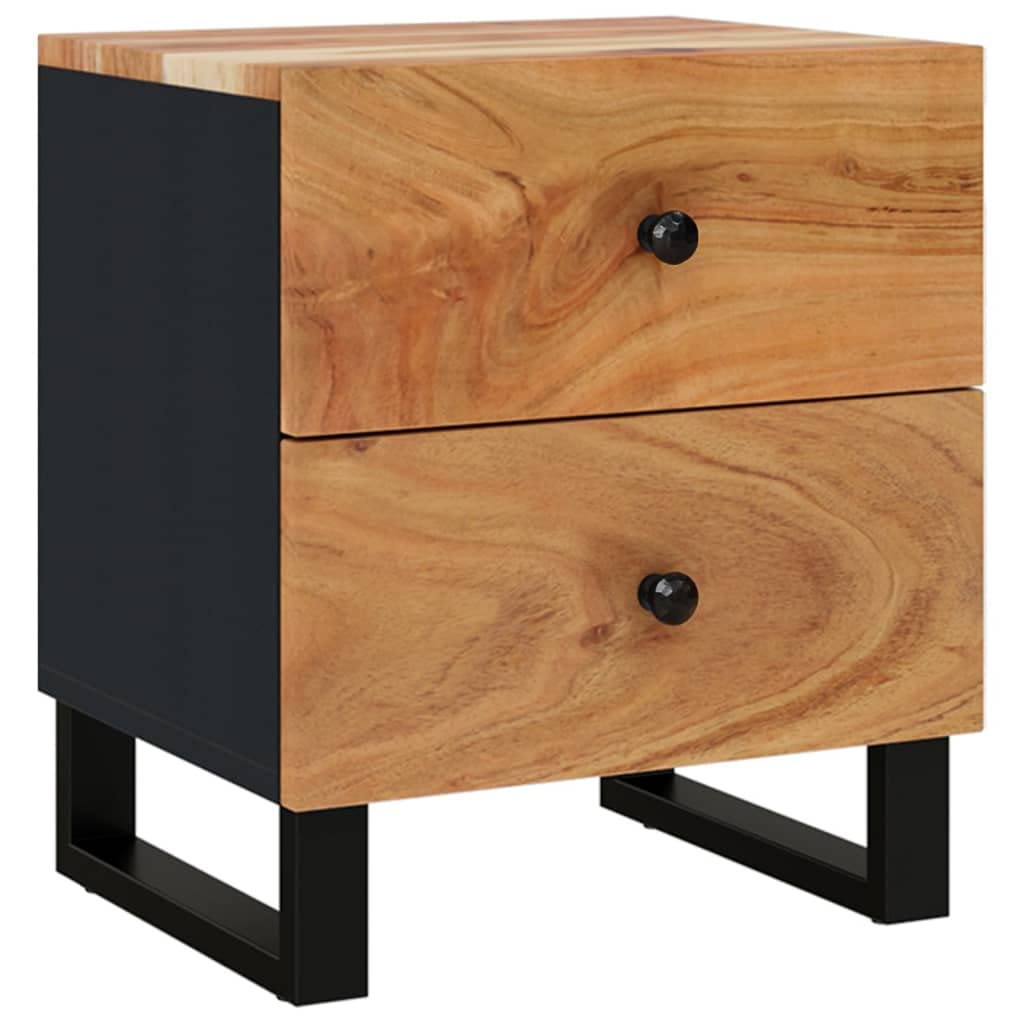 vidaXL Solid Acacia Wood Bedside Cabinet with Black Frame - Industrial Style, Compact Nightstand, Unique Grain Design