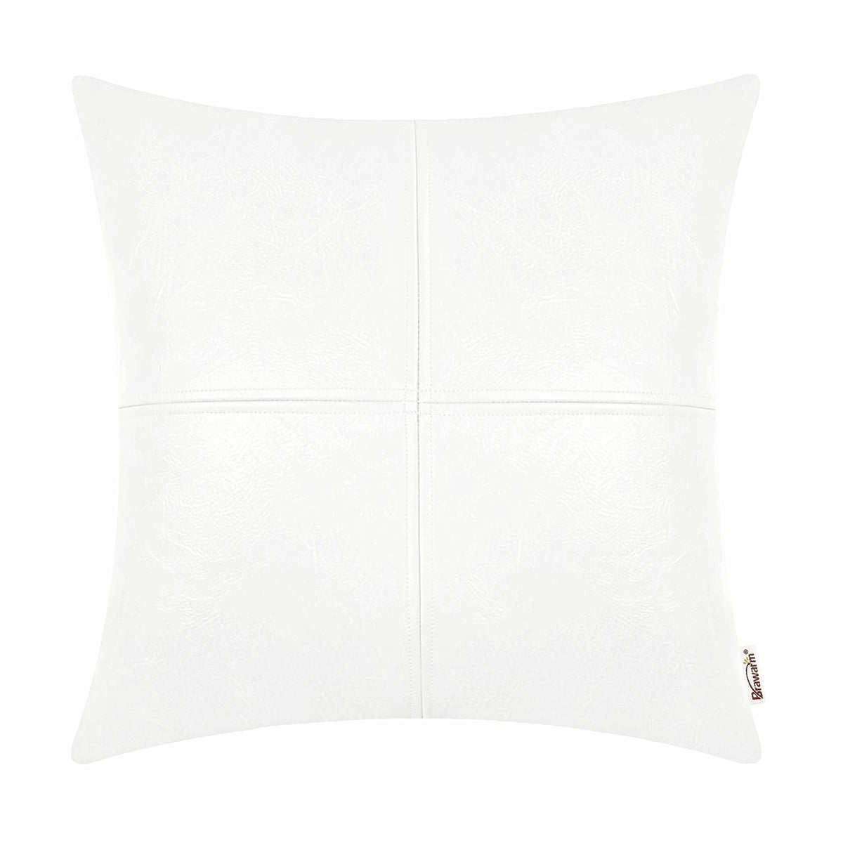 Brawarm Faux Leather Throw Pillow Covers 22 X 22 Inches, White Leather Pillow Cover, Hand Stitched Leather Decorative Pillow Cov