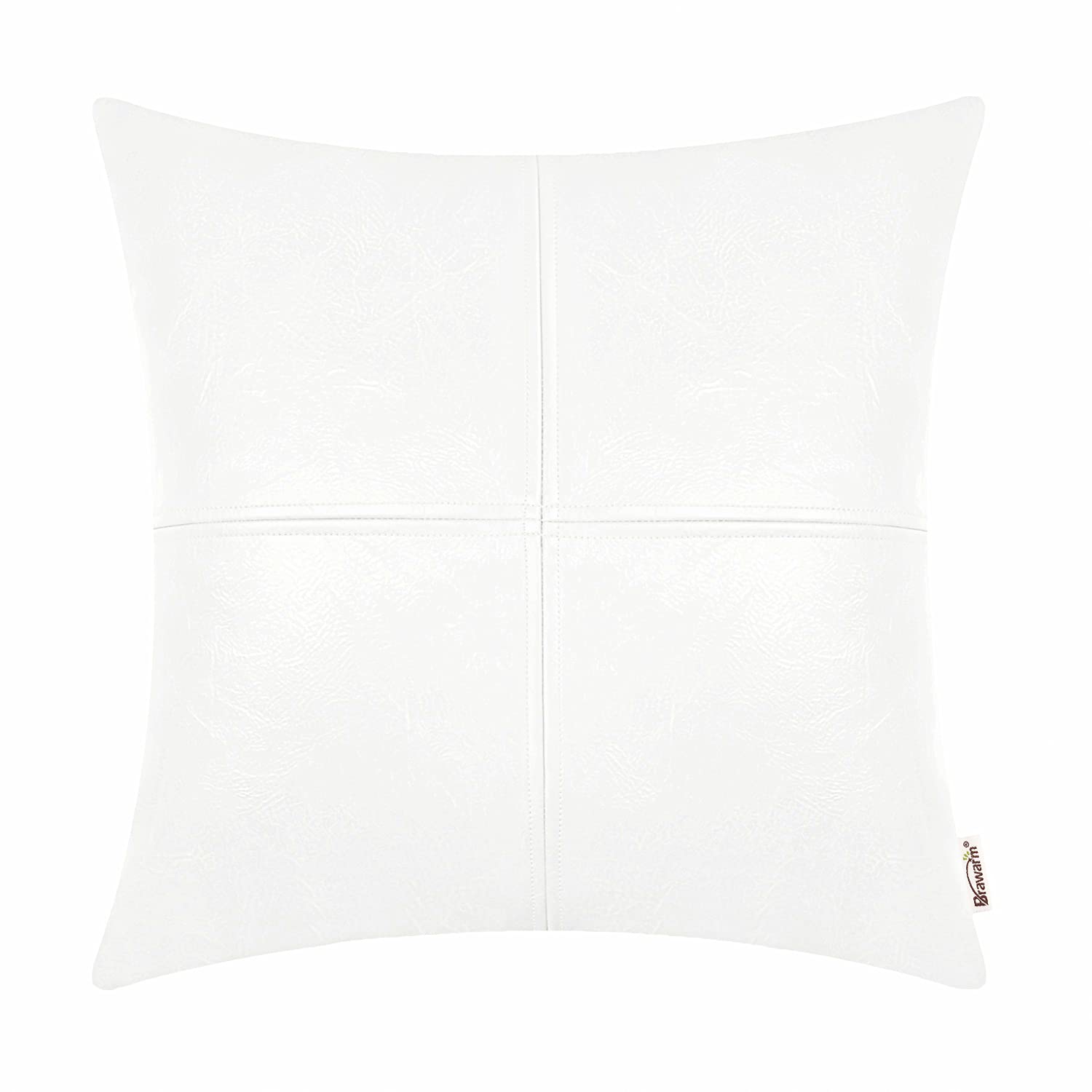 Brawarm Faux Leather Throw Pillow Covers 16 X 16 Inches, White Leather Pillow Cover, Hand Stitched Leather Decorative Pillow Cov