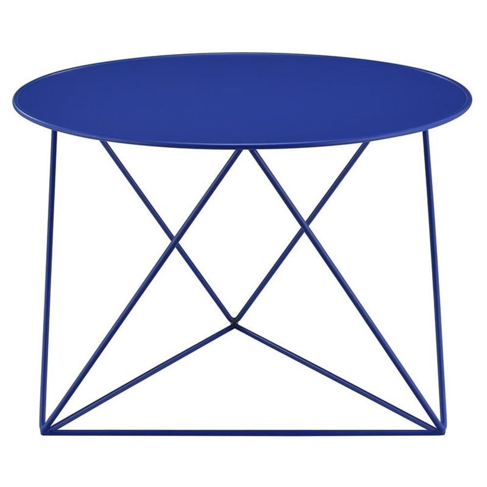 Acme Epidia Metal Accent Table With Round Top And Geometric Base In Blue