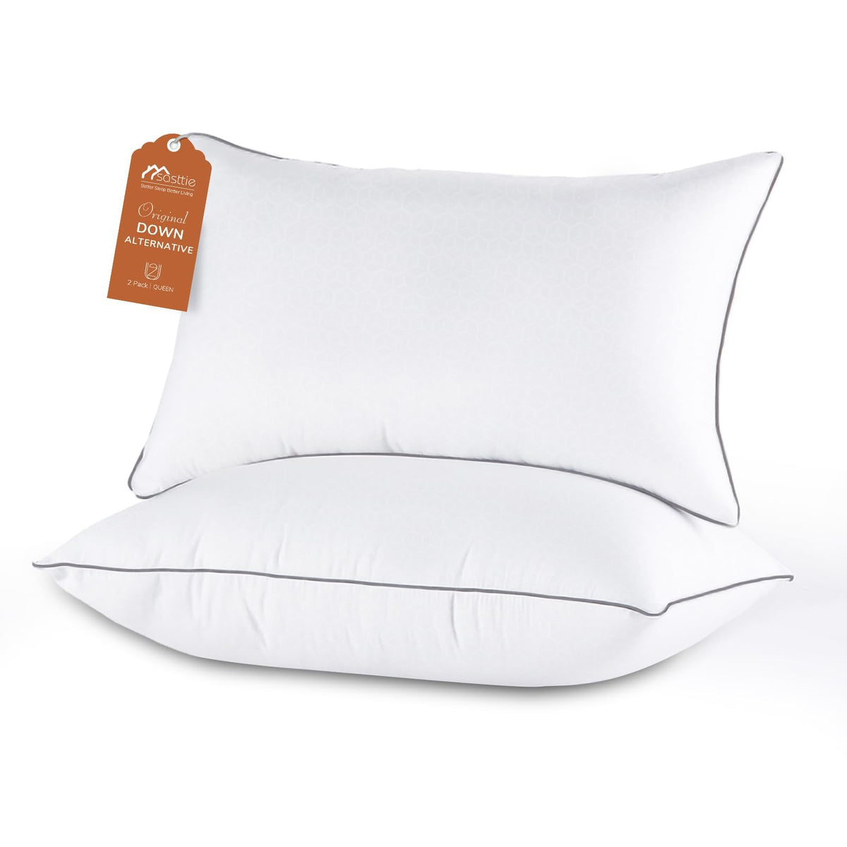 Sasttie Pillows Queen Size Set Of 2, Down Alternative Plush And Supportive Bed Pillows For Stomach And Back Sleepers, Pack Of 2,