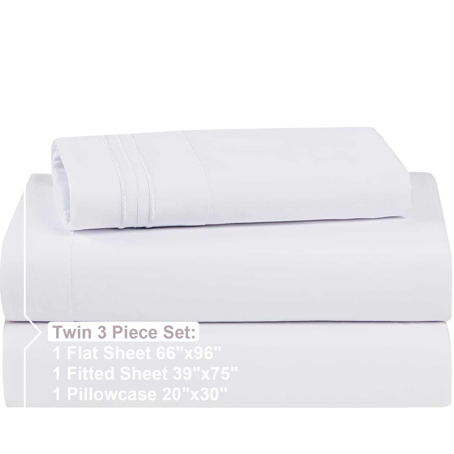 Nestl Twin Sheets Set - 3 Piece Twin Bed Sheets, Deep Pocket, Hotel Luxury, Extra Soft, Breathable And Cooling, White Sheets For Twin Size Mattresses
