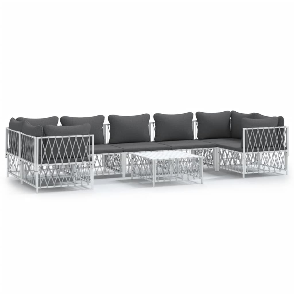 vidaXL 8 Piece Patio Lounge Set with Cushions White Steel