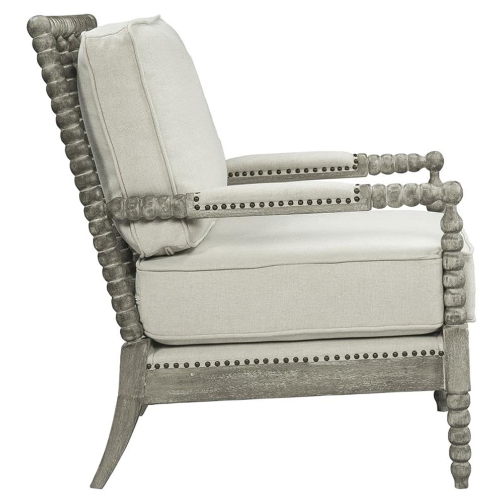 Acme Furniture Accent Arm Chair Cushion, Beige Linen and Gray Oak