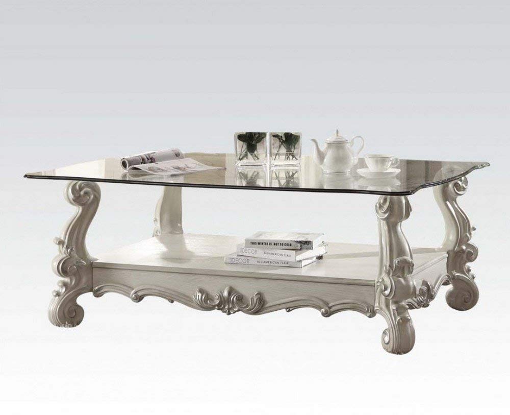 ACME Versailles Coffee Table  82103  Bone White & Clear Glass