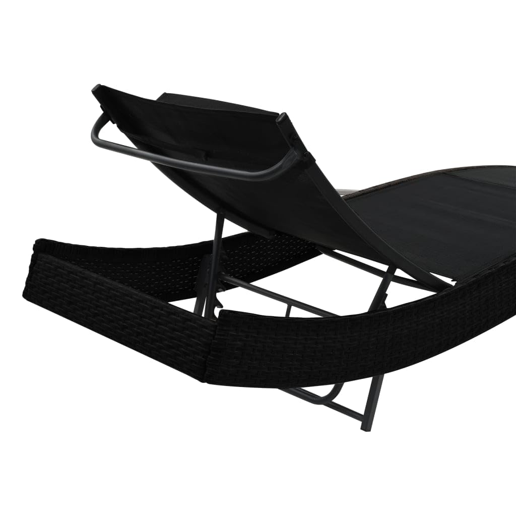 vidaXL Sun Lounger - Adjustable and Comfortable Poly Rattan Sunbed with Pillow, Suitable for Outdoor Use - Easy to Assemble - Perfect for Patio, Garden or Poolside