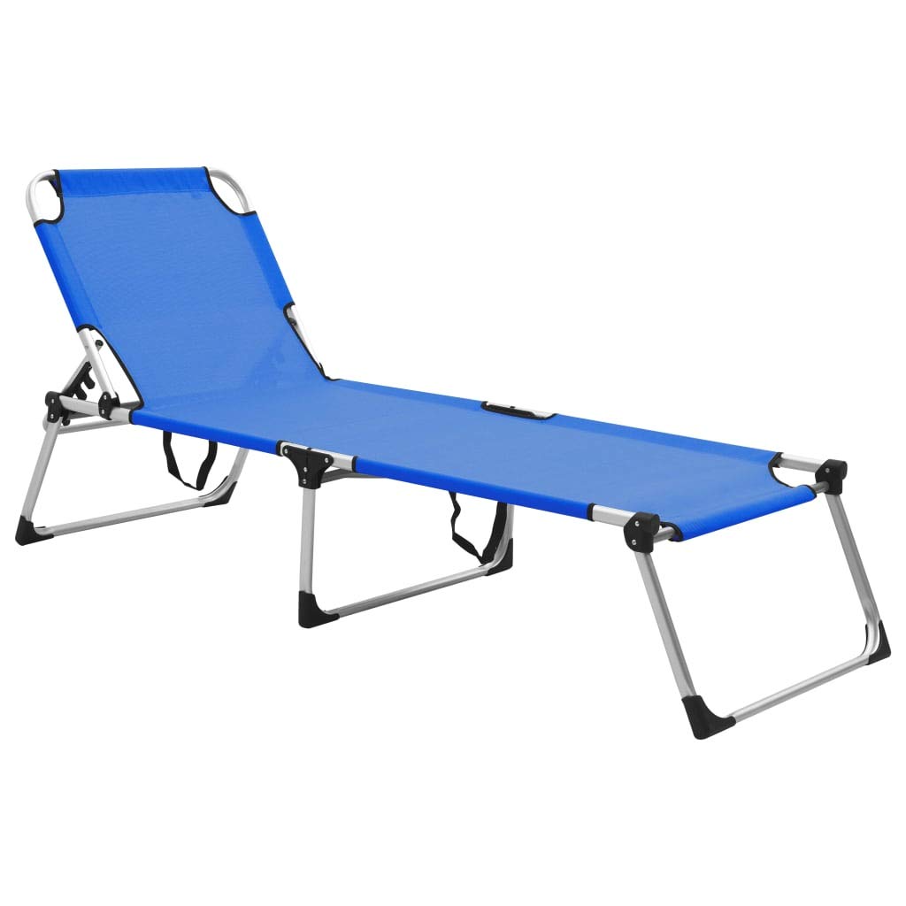 vidaXL Extra High Folding Senior Sunbed Patio Garden Outdoor Terrace Yard Furniture Camping Day Bed Chair Cot Sun Lounger Blue Aluminum
