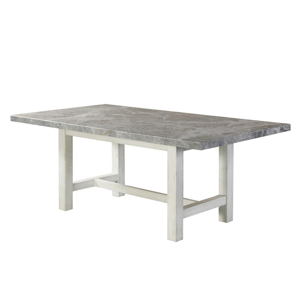 Steve Silver Co Gray Marble Top Dining, Pine Solids, Antique White Finish, Cross Stretchers, Primitive Styling Table