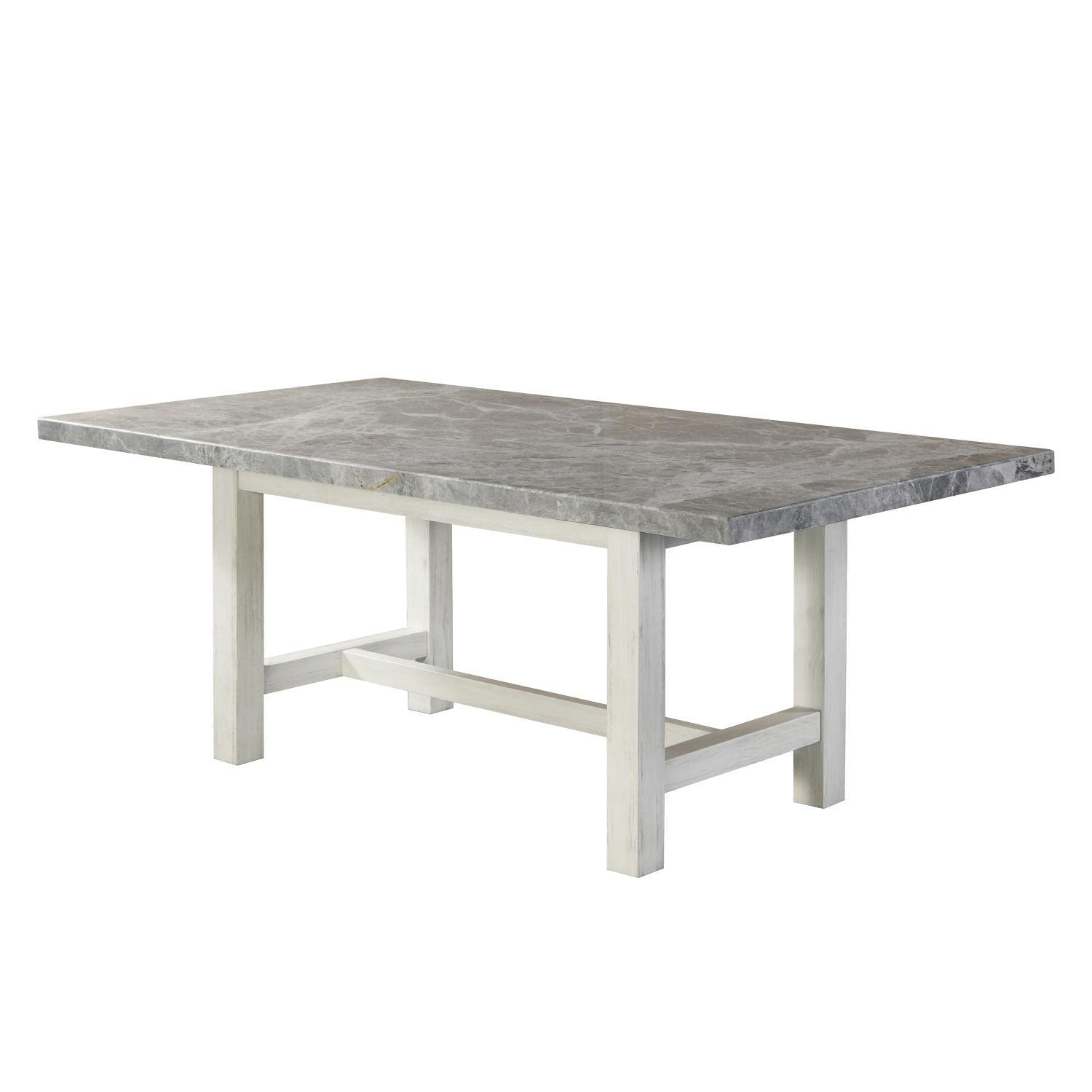 Steve Silver Co Gray Marble Top Dining, Pine Solids, Antique White Finish, Cross Stretchers, Primitive Styling Table