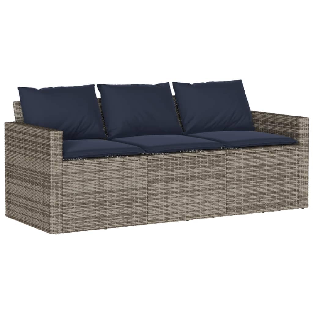 vidaXL Outdoor Patio Dining Set?2 Piece Poly Rattan Furniture w/Cushions ?3-Seater Sofa & Acacia Wood Table - Gray/Navy Blue