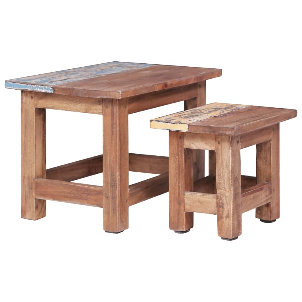 vidaXL Nesting Tables Set of 2, Solid Reclaimed Wood Side Tables, Handmade Wooden Nesting Coffee Tables for Living Room, Rustic Farmhouse Decor