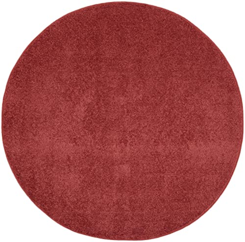 Nourison Essentials Indoor/Outdoor Brick Red 4' X Round Area Rug, Easy -Cleaning, Non Shedding, Bed Room, Living Room, Dining Ro