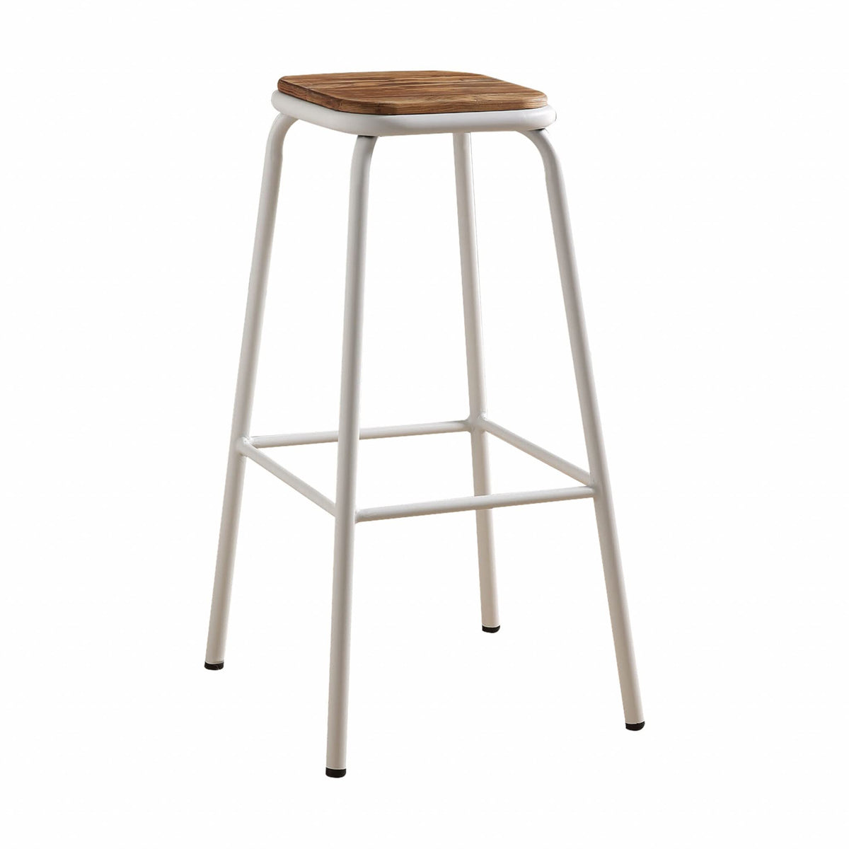 HomeRoots Natural & White Metal, Wood Set of 2-30' White and Natural Backless Stools