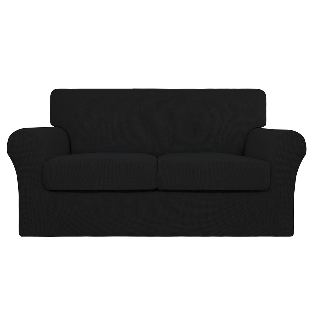 Easy-Going 3 Pieces Stretch Couch Cover Sofa Cover For Dogs Washable Sofa Slipcover For 2 Separate Cushion Couch Spandex Jacquard Fabric Elastic Furniture Protector For Pets, Kids (Black, Loveseat)