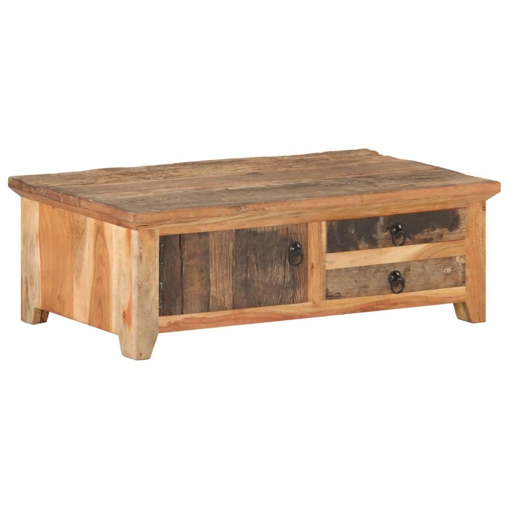 vidaXL Solid Reclaimed Wood Coffee Table with Storage, Vintage Rustic Rectangular Accent Table, Strong Acacia Wood Frame, No Assembly Required, 35.4x19.7x12.2