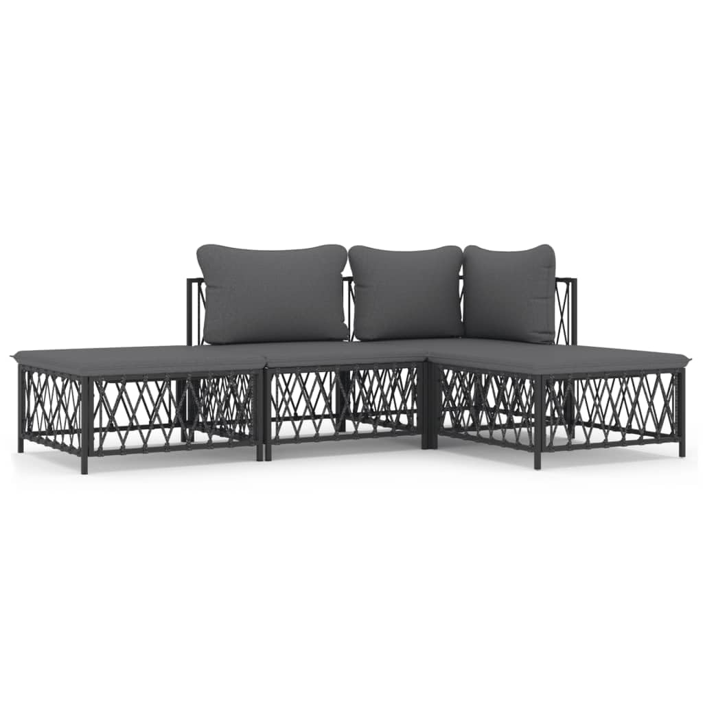 vidaXL Patio Furniture Set 4 Piece, Sectional Sofa with Cushions, Patio Lounge Set for Outdoor Garden Lawn Backyard, Anthracite Steel
