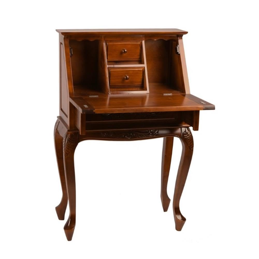 International Caravan Windsor Carved Wood Hard Wood Small Secretary Desk - Walnut