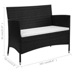 vidaXL Garden Bench with Cushion Poly Rattan Black