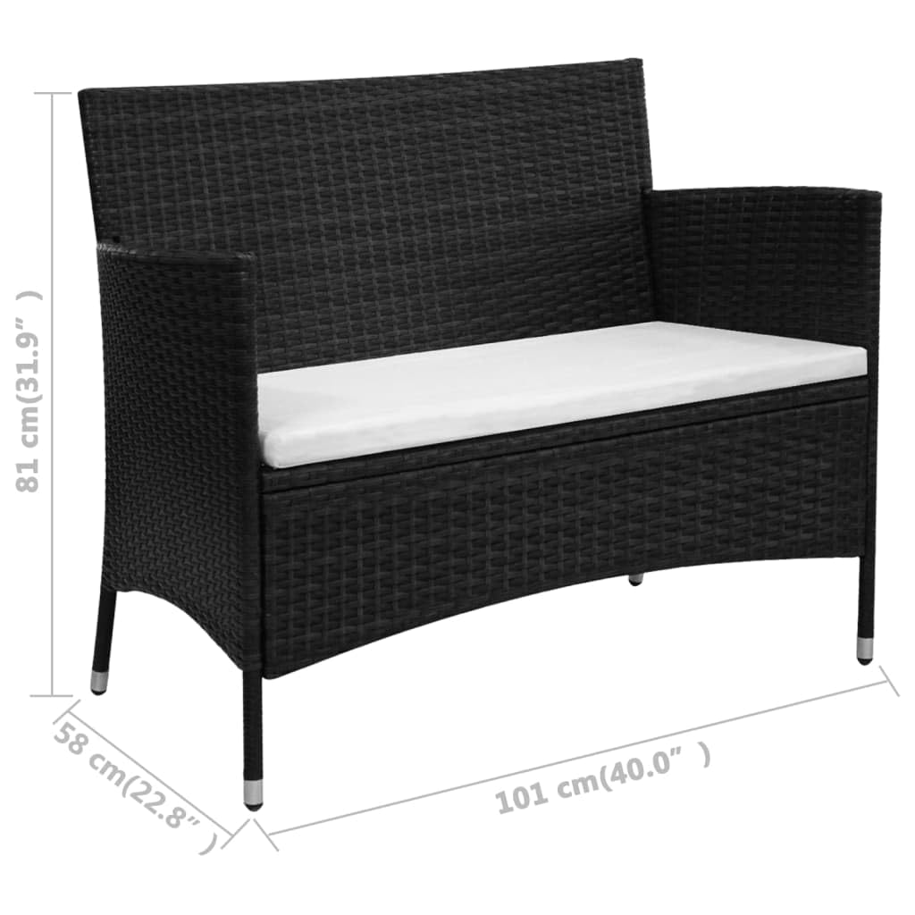 vidaXL Garden Bench with Cushion Poly Rattan Black