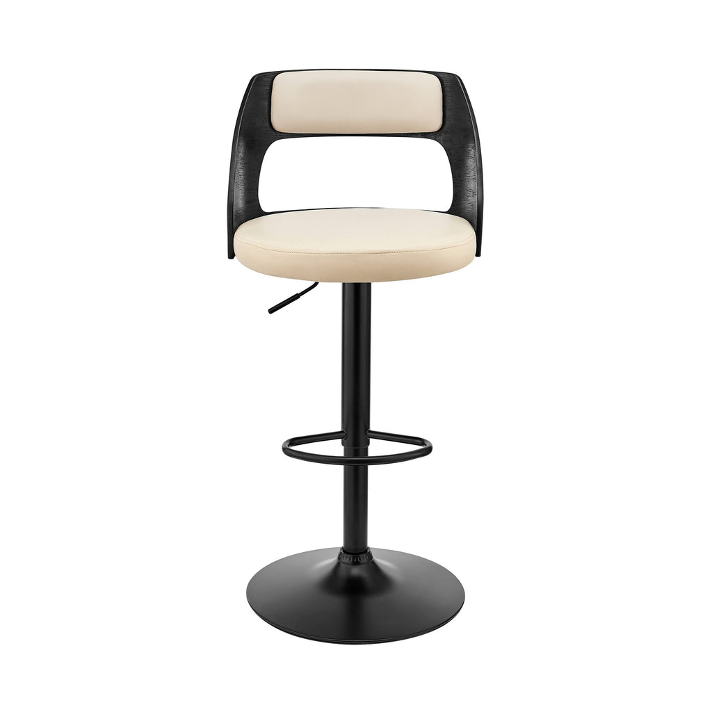 HomeRoots Poplar bentwood/Metal/Faux Leather/Foam Cream Upholstered Black Base Adjustable Swivel Bar Stool