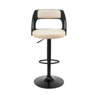 HomeRoots Poplar bentwood/Metal/Faux Leather/Foam Cream Upholstered Black Base Adjustable Swivel Bar Stool