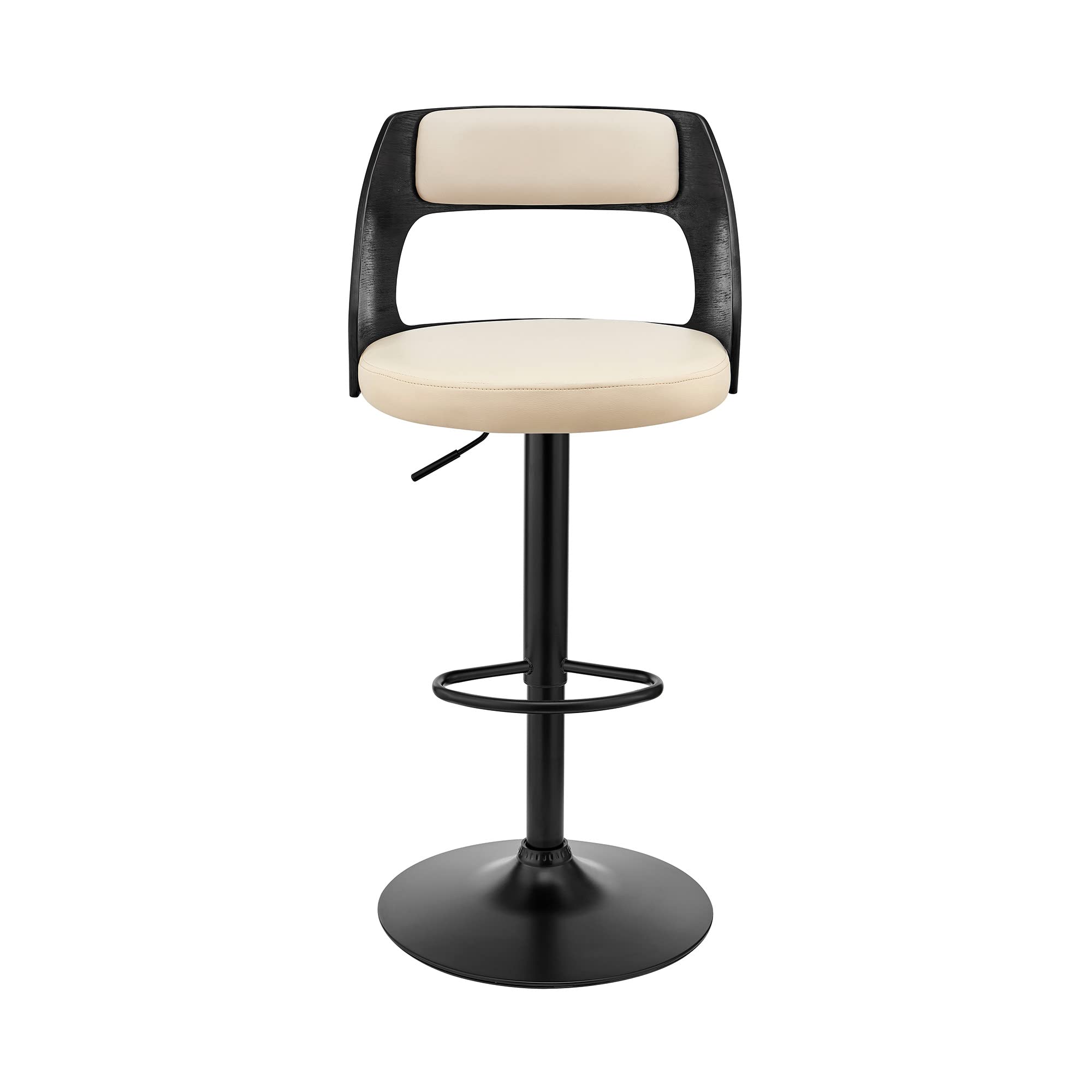 HomeRoots Poplar bentwood/Metal/Faux Leather/Foam Cream Upholstered Black Base Adjustable Swivel Bar Stool