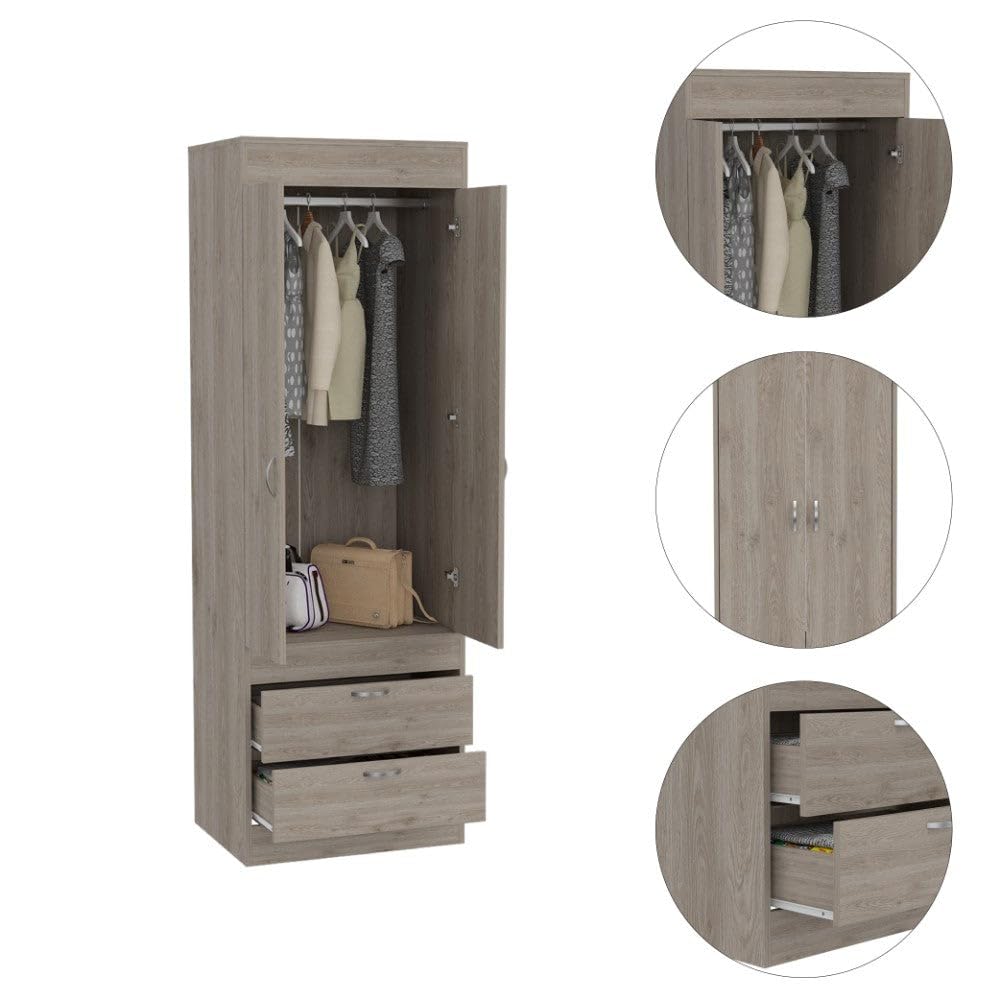Armoire Tarento,Two Drawers, Bedroom - Light Gray