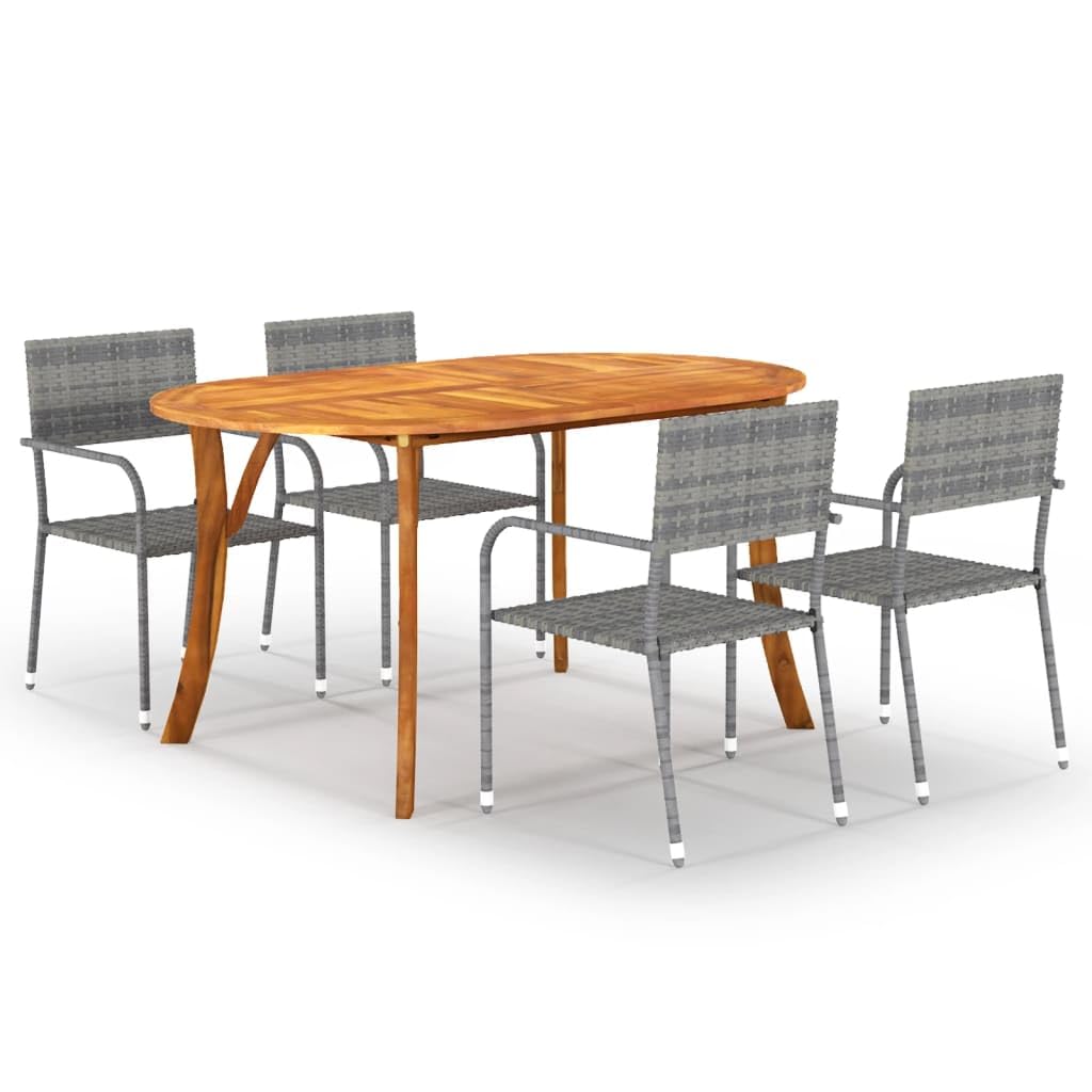 vidaXL Outdoor Dining Set - 5-Piece Patio Furniture Set with Sturdy Acacia Wood Table and Weather-Resistant PE Rattan Chairs in 