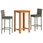 vidaXL 3-Piece Patio Bar Set - Gray PE Rattan Bar Stools, Solid Acacia Wood Table, Removable Cushions for Garden & Outdoor Use
