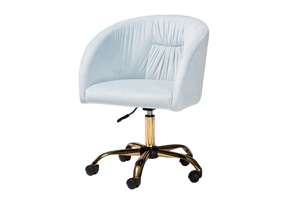 Baxton Studio Ravenna Aqua Velvet Fabric And Gold Metal Swivel Office Chair