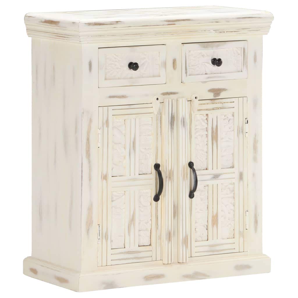 vidaXL Farmhouse-Style Sideboard in White - Robust Solid Mango Wood Construction with Drawer and Cabinet Storage, Elegant Polished, Painted and Lacquered Finish