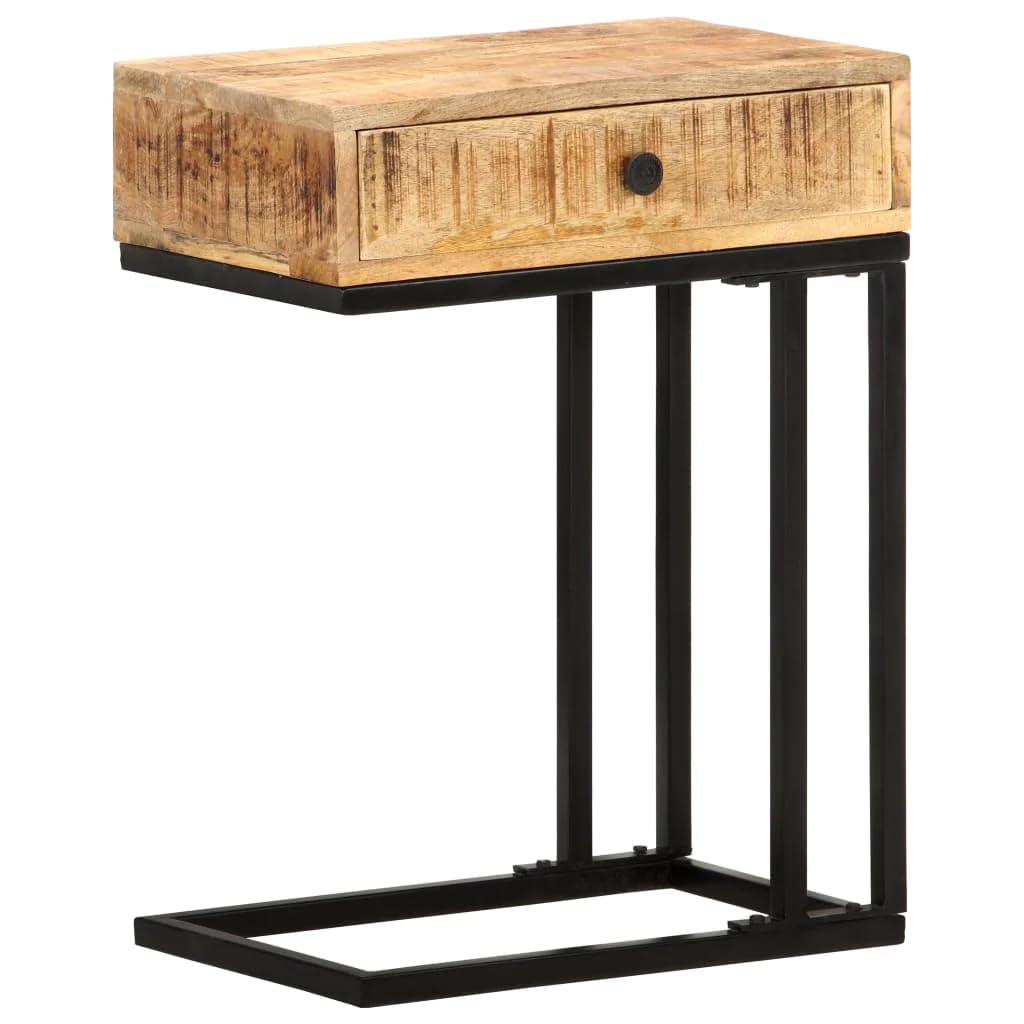 vidaXL U-Shaped Side Table - Industrial Console Table - Solid Mango Wood and Steel - 1 Drawer for Storage - Natural Finish - 17.7&quot;x11.8&quot;x24&quot;