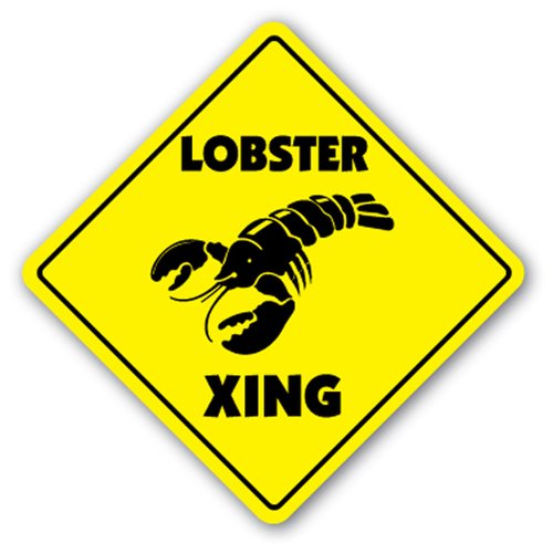 SignJoker] Lobster Crossing Sign xing Decor Seafood Restaurant Wall Plaque Decoration
