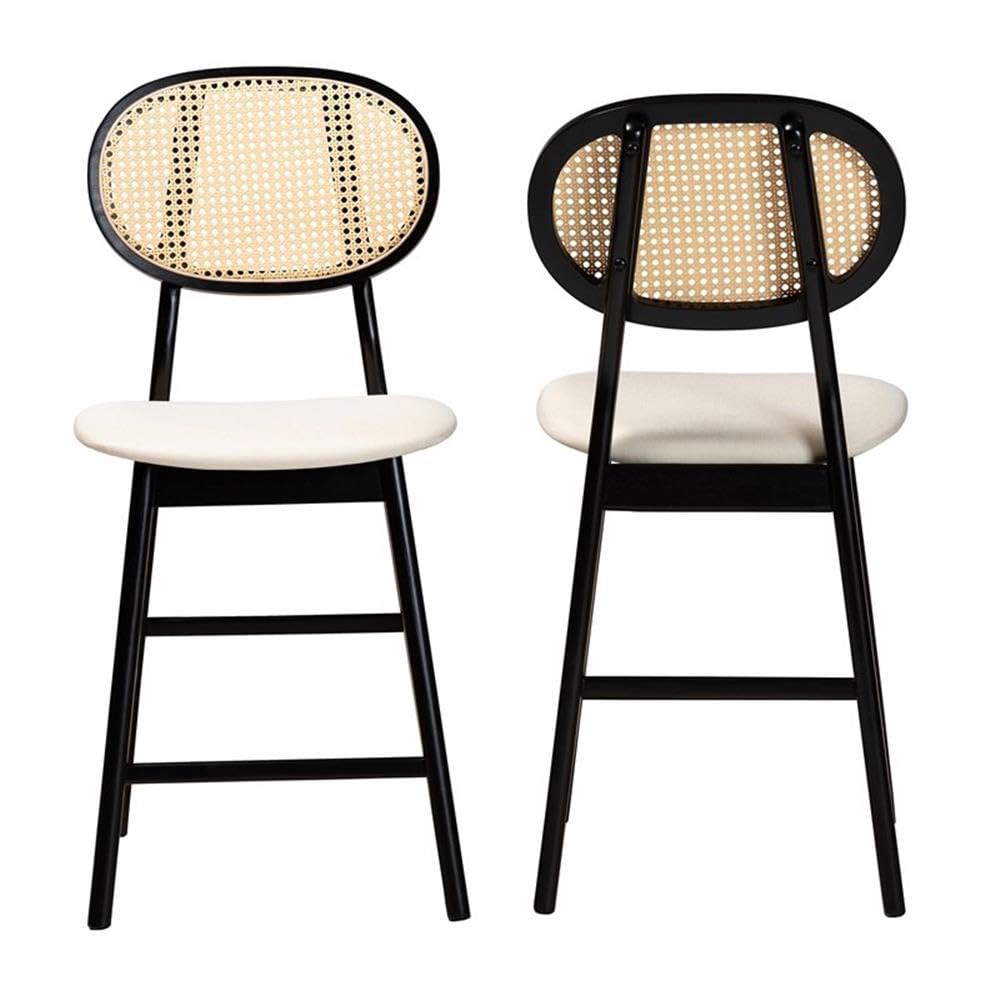Baxton Studio Darrion Mid-Century Fabric Counter Stool, Cream/Black/Light Brown, 2/Set (235-2P-13311-HT)