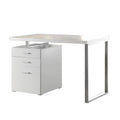 Coaster Home Furnishings Brennan Modern Contemporary Home Office 3-Drawer Writing Desk with Drawers Computer Desk Study Table File Cabinet Storage Silver Metal Frame White 800325