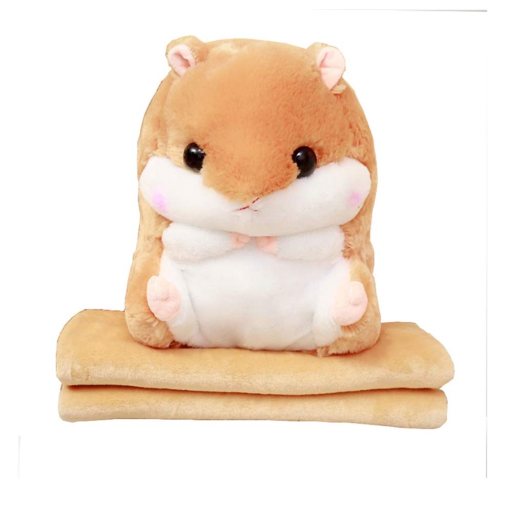Yunnasi Plush Hamster Stuffed Animal Toys Hamster Throw Pillow With Blanket 19.7 Inches Light Brown