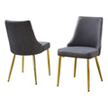 Set Of 2 Velvet Side Chairs In Dark Gray And Pleated Back