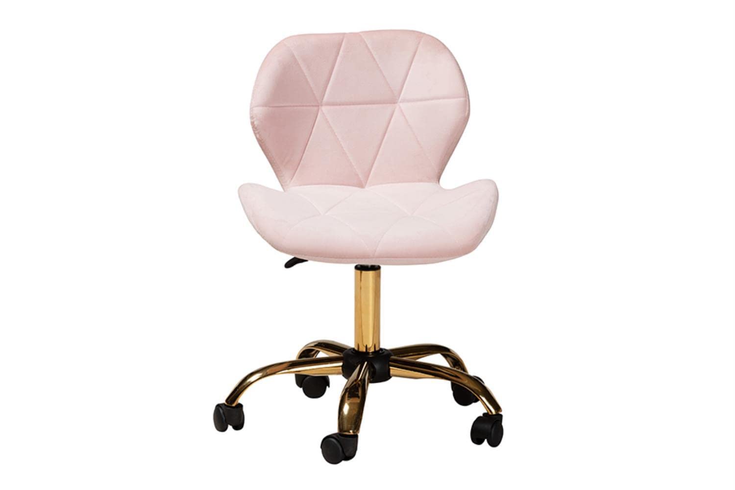 Baxton Studio Savara Pink Velvet Fabric And Gold Metal Swivel Office Chair