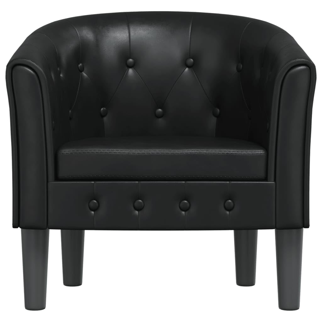 vidaXL Modern Tub Chair in Black Faux Leather with Button Decoration, Comfortable Padded Seat, Backrest, Armrests - Ideal for Living Room, Bedroom or Office