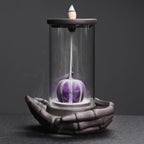 HaisWonsa Pumpkin Incense Burner Holder - Backflow Waterfall Cone Incense Holder, LED Ceramic Unique Claw Incense Burner with 15