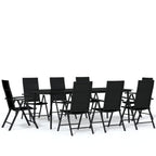 vidaXL Patio Dining Set 7 Piece - Black Outdoor Garden Dinner Table and Chairs, Powder-Coated Steel & PE Rattan with Reclining Backrests