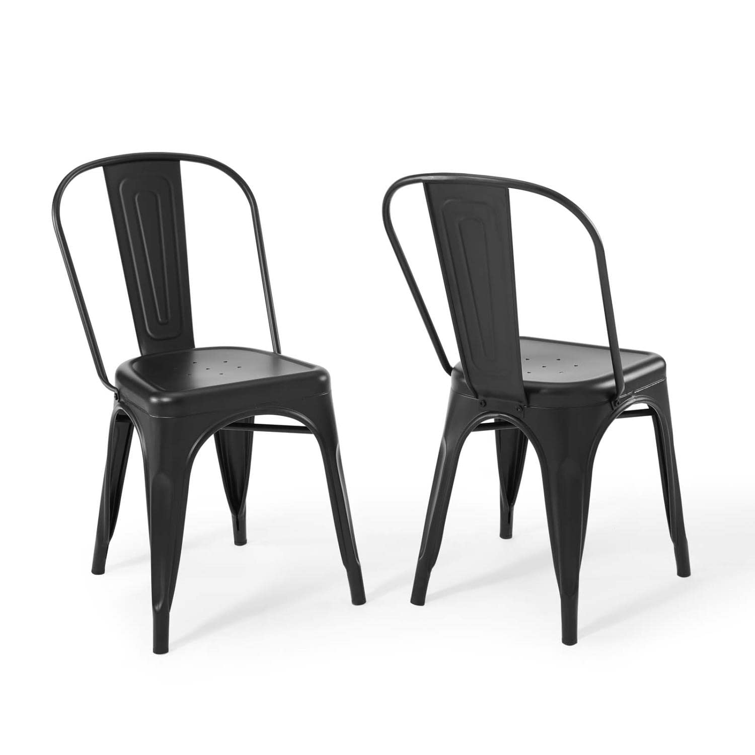 Modway Promenade Industrial Modern Steel Metal Bistro Dining Chairs In Black - Set Of 2