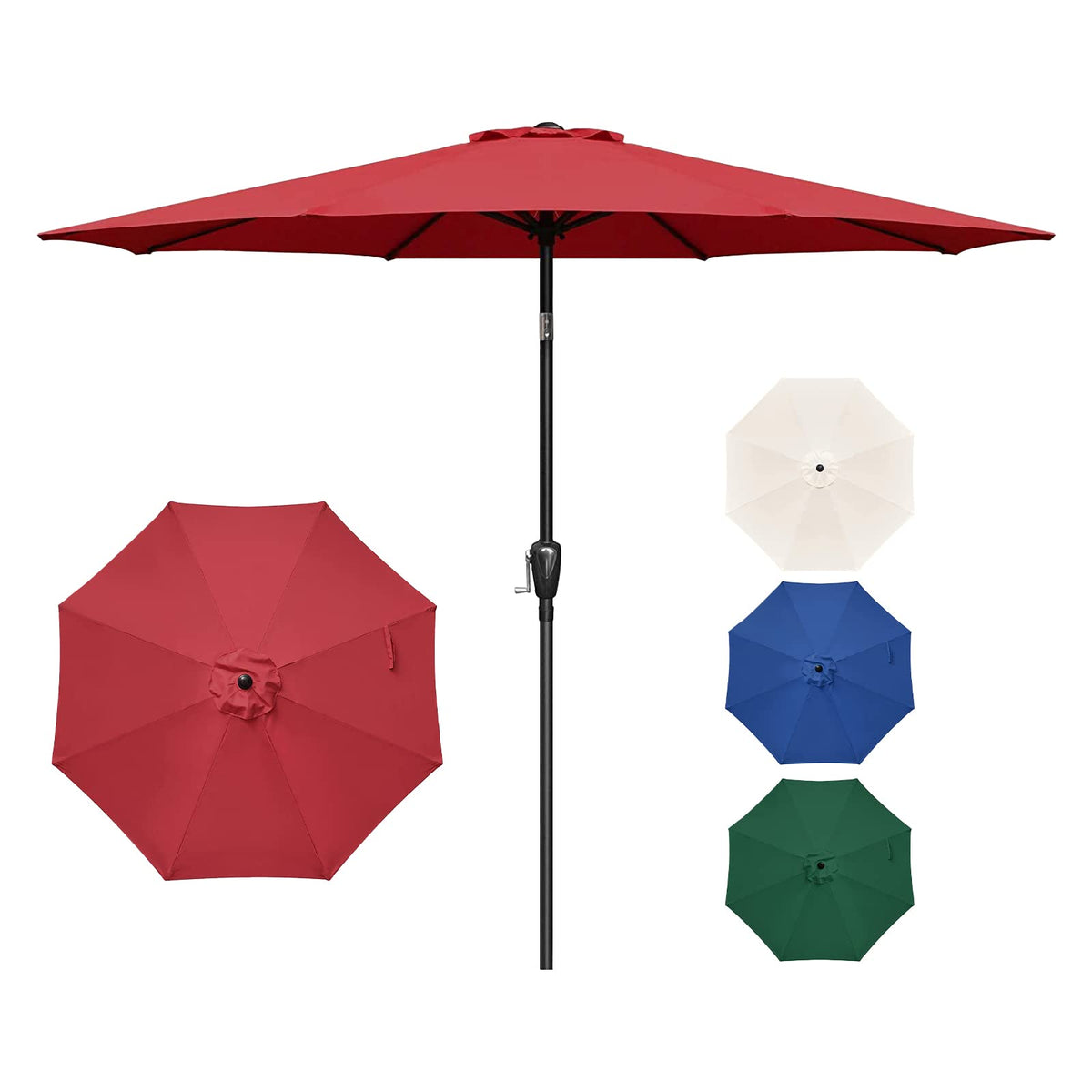Yssoa 9' Patio Umbrella Outdoor Table Market Yard Umbrella With 8 Sturdy Ribs, Red