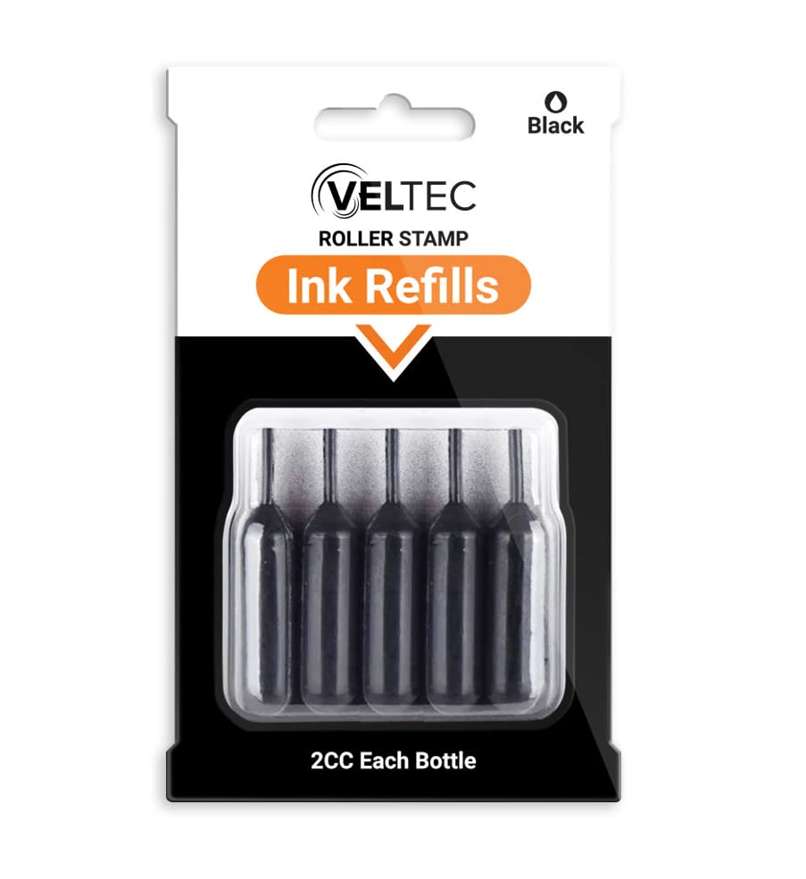 Veltec 5-Pack Ink Refills For Roller Stamps - Black