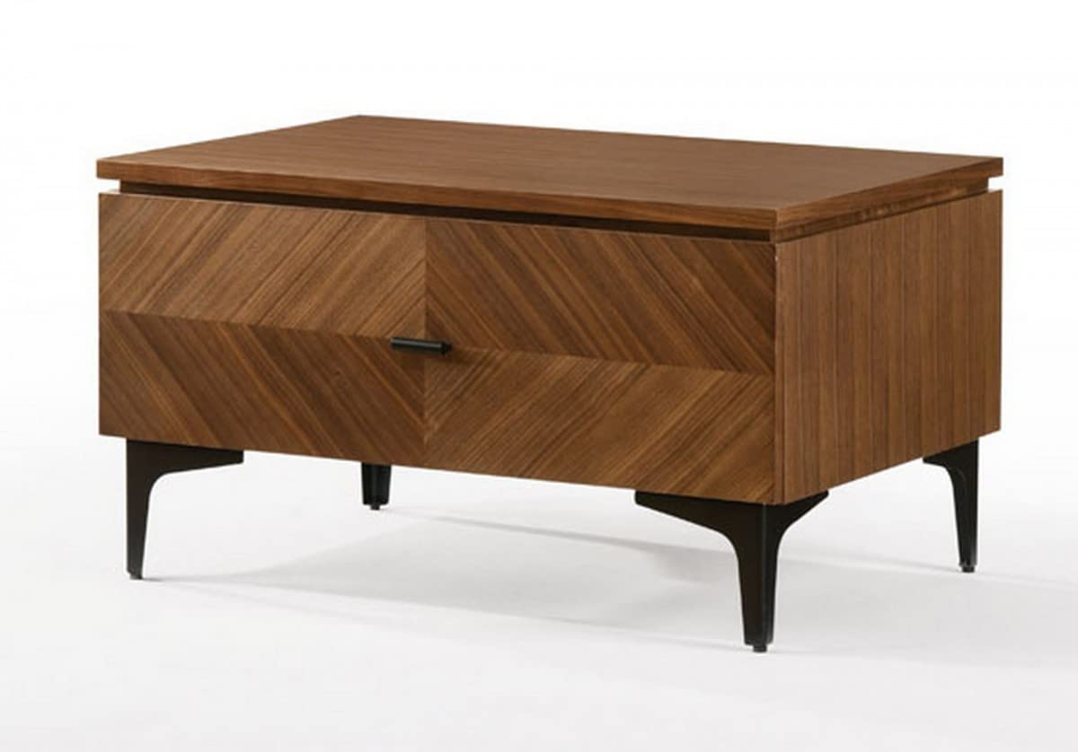 HomeRoots Mid Century Walnut Nightstand with Two Drawers