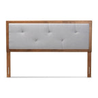 Baxton Studio Abner Modern and Contemporary Transitional Light Grey Fabric Upholstered and Walnut Brown Finished Wood King Size Headboard