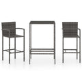 vidaXL - Modern 3-Piece Bar Set for Patio in Gray, Made from Durable Poly Rattan with Armrests and Footrest for Comfort, Easy-to-Clean Tempered Glass Tabletop