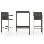 vidaXL - Modern 3-Piece Bar Set for Patio in Gray, Made from Durable Poly Rattan with Armrests and Footrest for Comfort, Easy-to-Clean Tempered Glass Tabletop