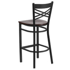 Flash Furniture HERCULES Series Black ''X'' Back Metal Restaurant Barstool - Walnut Wood Seat